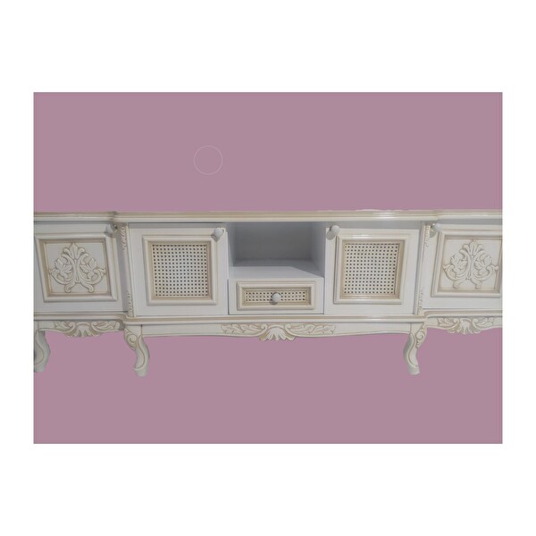 Bengi Ticaret ST 17346 Klasik Hasır Model Kayın Aslan Ayak Oyma Nakış El Yapımı TV Sehpası