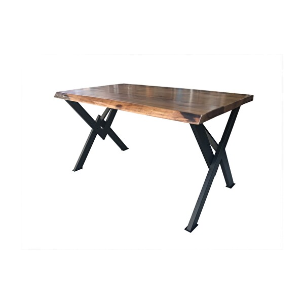 Bengi Ticaret 12433 Kütük Desen Model Metal Siyah X Ayaklı EL Yapımı Masa