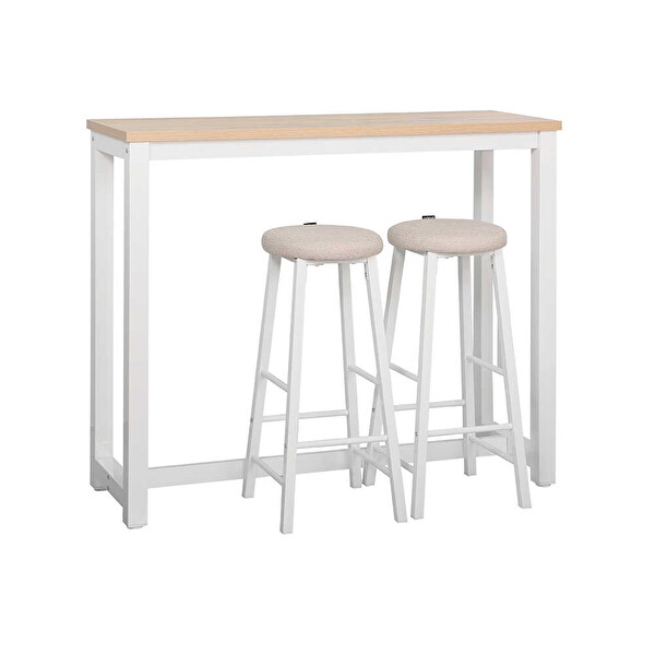 Adore Mobilya High-Rise 2 Tabureli Yüksek Ayaklı Yemek Masası - Beyaz 120x40x100