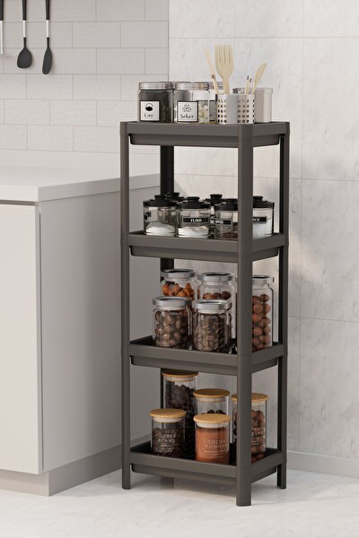 Mithra Life 4 Katlı Hazneli Plastik Siyah Banyo Mutfak Balkon Düzenleyici Rafı MIT1192