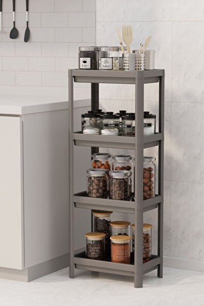 Mithra Life 4 Katlı Hazneli Plastik Gri Banyo Mutfak Balkon Düzenleyici Rafı MIT1193