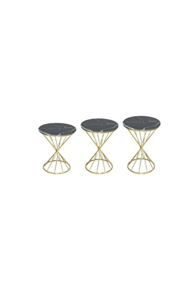 Bengi Ankara Mobilya BRC 18512 Rivoli Model Metal Gold-Siyah Mermer Temper Cam El Yapım Zigon
