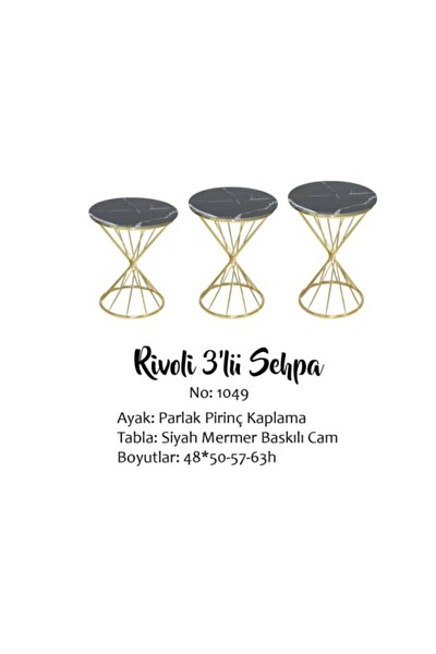 Bengi Ankara Mobilya BRC 18512 Rivoli Model Metal Gold-Siyah Mermer Temper Cam El Yapım Zigon