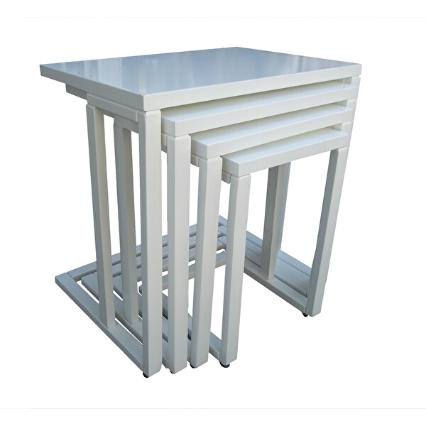 Bengi Ankara Mobilya ILGZ 18041 C Zigon Sehpa Klasik Beyaz Lake Kayın Ayak Tekerlek El Yapım