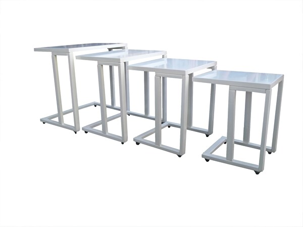 Bengi Ankara Mobilya ILGZ 18041 C Zigon Sehpa Klasik Beyaz Lake Kayın Ayak Tekerlek El Yapım