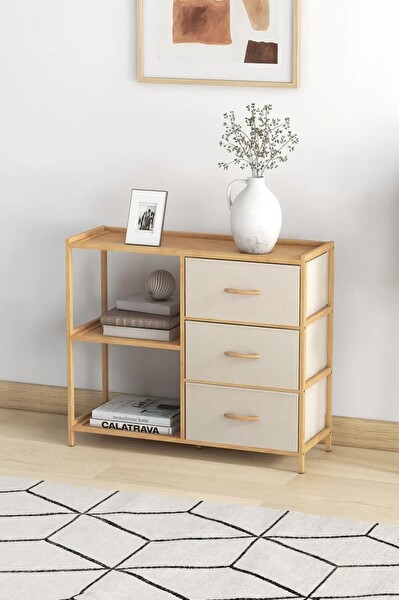 DigitHome Bambu 2 Raflı 3 Çekmeceli Dolap Çok Amaçlı Düzenleyici Organizer Şifonyer DB-0017