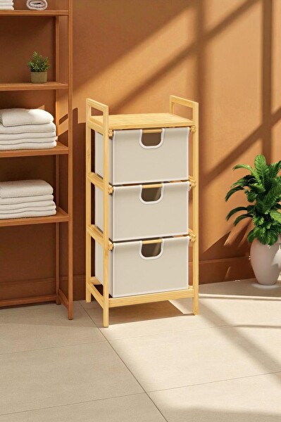 DigitHome Bambu 1 Raflı 3 Çekmeceli Banyo Düzenleyici Çekmeceli Dolap Komodin DB-0039