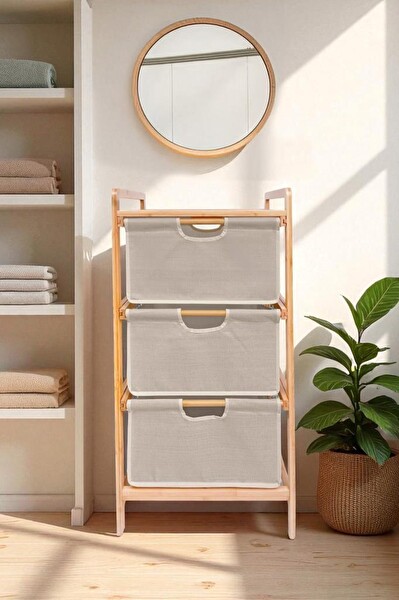 DigitHome Bambu 1 Raflı 3 Çekmeceli Banyo Düzenleyici Çekmeceli Dolap Komodin DB-0039