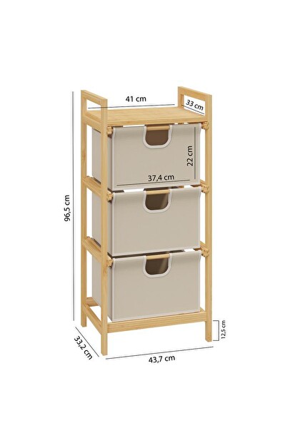 DigitHome Bambu 1 Raflı 3 Çekmeceli Banyo Düzenleyici Çekmeceli Dolap Komodin DB-0039