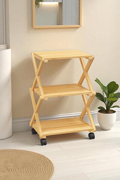 DigitHome DB-0023 Bambu 3 Raflı Tekerlekli Sehpa Düzenleyici Raf Çok Amaçlı Organizer