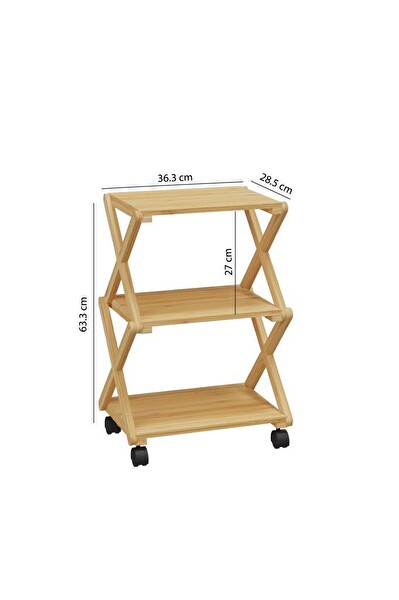 DigitHome DB-0023 Bambu 3 Raflı Tekerlekli Sehpa Düzenleyici Raf Çok Amaçlı Organizer