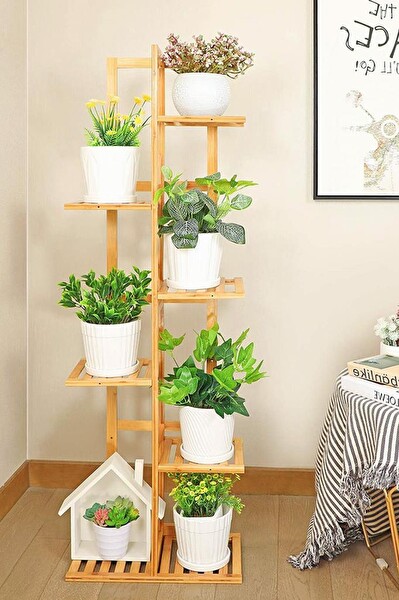DigitHome DB-0025 Bambu 6 Raflı Saksılık Çok Amaçlı Stand Çiçeklik Banyo Düzenleyici Havluluk