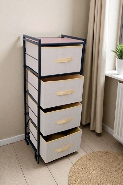 DigitHome Metal 4 Çekmeceli Dolap Organizer Çok Amaçlı Düzenleyici Şifonyer Siyah MRS-021