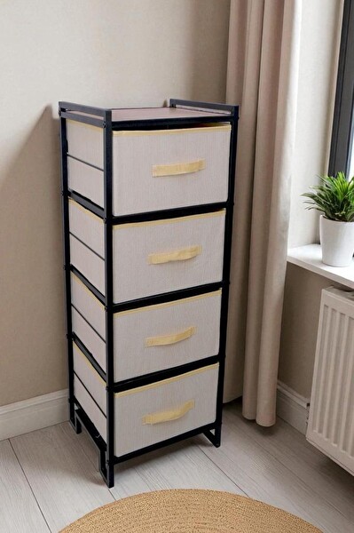 DigitHome Metal 4 Çekmeceli Dolap Organizer Çok Amaçlı Düzenleyici Şifonyer Siyah MRS-021