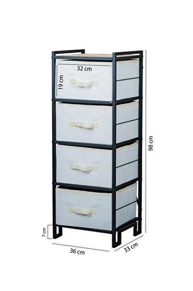 DigitHome Metal 4 Çekmeceli Dolap Organizer Çok Amaçlı Düzenleyici Şifonyer Siyah MRS-021