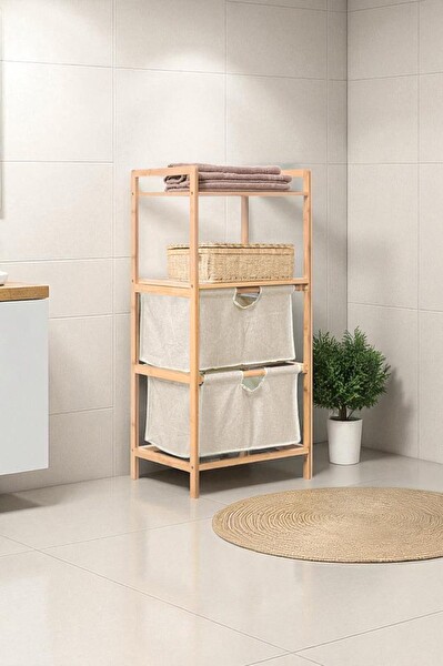 DigitHome DB-0045 Bambu 2 Raflı 2 Çekmeceli Banyo Düzenleyici Çekmeceli Dolap Komodin