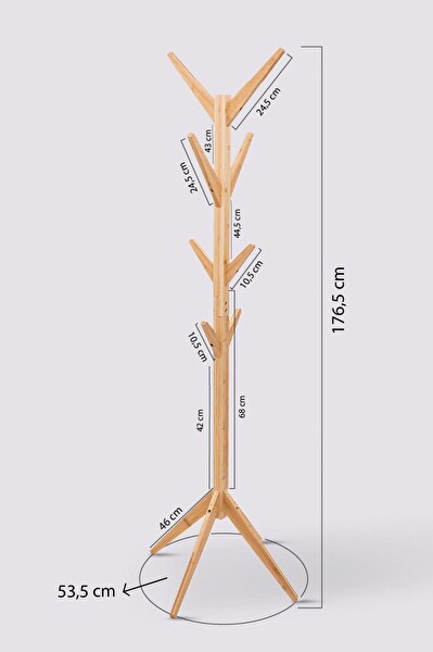 DigitHome Bambu Portmanto Askılık 8'li Modern Vestiyer Ayaklı Askılık Ahşap Elbise Askısı DB-0026