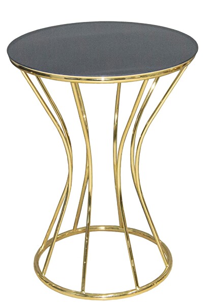 Bengi Ticaret BRC 12729 Kum Saat Fiskos Model Model Düz Siyah Temper Cam Gold El Yapım Sehpa