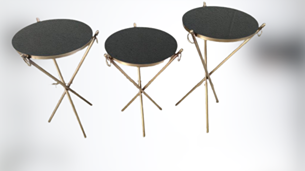 Bengi Ankara Mobilya BRC Küpe 17628 Zigon Sehpa Metal Bakır Eskitme Gold Ayak Kırılmaz Siyah Cam Tabla