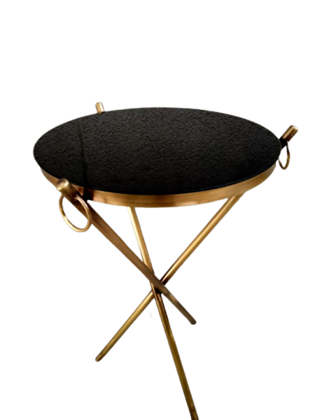 Bengi Ankara Mobilya BRC Küpe 17628 Zigon Sehpa Metal Bakır Eskitme Gold Ayak Kırılmaz Siyah Cam Tabla