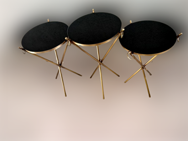 Bengi Ankara Mobilya BRC Küpe 17628 Zigon Sehpa Metal Bakır Eskitme Gold Ayak Kırılmaz Siyah Cam Tabla