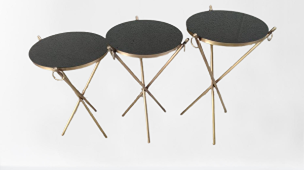 Bengi Ankara Mobilya BRC Küpe 17628 Zigon Sehpa Metal Bakır Eskitme Gold Ayak Kırılmaz Siyah Cam Tabla