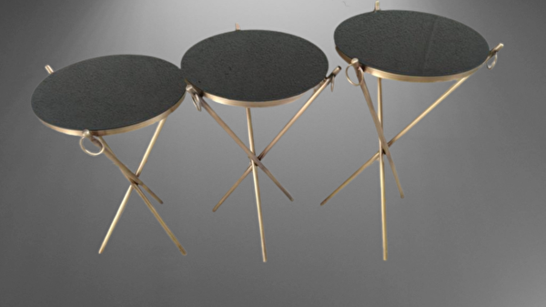 Bengi Ankara Mobilya BRC Küpe 17628 Zigon Sehpa Metal Bakır Eskitme Gold Ayak Kırılmaz Siyah Cam Tabla