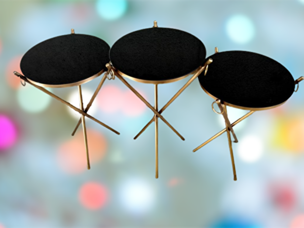 Bengi Ankara Mobilya BRC Küpe 17628 Zigon Sehpa Metal Bakır Eskitme Gold Ayak Kırılmaz Siyah Cam Tabla