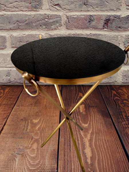 Bengi Ankara Mobilya BRC Küpe 17628 Zigon Sehpa Metal Bakır Eskitme Gold Ayak Kırılmaz Siyah Cam Tabla