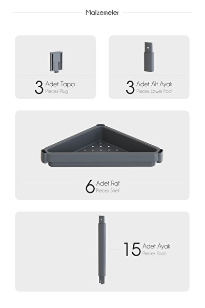 Mithra Life 6 Katlı Üçgen Plastik Siyah Banyo Mutfak Rafı MIT1234