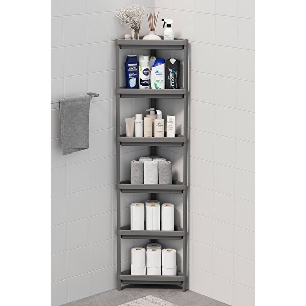 Mithra Life 6 Katlı Üçgen Plastik Gri Banyo Mutfak Rafı MIT1235