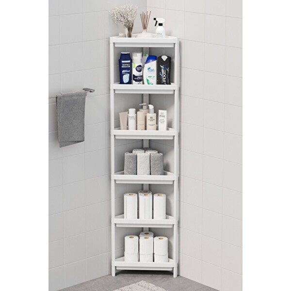 Mithra Life 6 Katlı Üçgen Plastik Beyaz Banyo Mutfak Rafı MIT1233