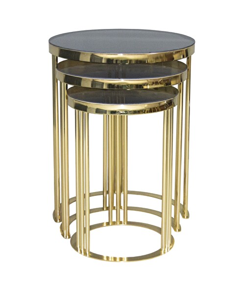 Bengi Ankara Mobilya BRC Zigon 12734 C Model Sehpa Düz Siyah Temper Cam Metal Gold Kaplama Ayak