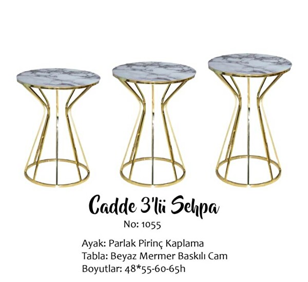 Bengi Ankara Mobilya BRC Zigon 13388 Cadde Model Sehpa Beyaz Mermer Metal Gold Kaplama Kutu Sevk El Yapımı