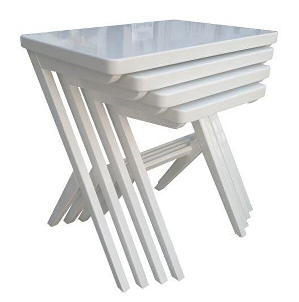 Bengi Ankara Mobilya Zigon Sehpa 13842 Çapraz Ayak Model Kayın Ayak Parlak Beyaz Lake