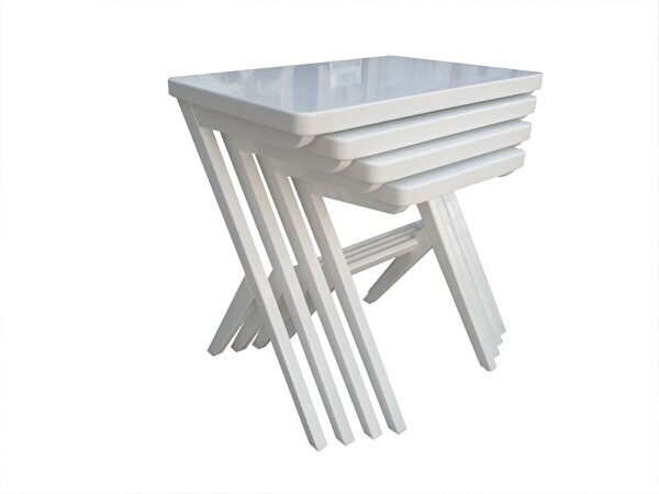 Bengi Ankara Mobilya 17612 ILGZ Klasik Çapraz Zigon Sehpa Kayın Ayak Parlak Beyaz Lake MDF