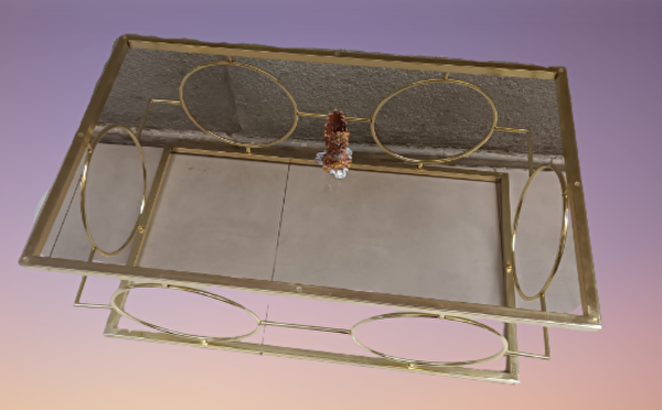 Bengi Ticaret ZLF 17143 Halkalı Model Metal Gold Renk Kaplama Temper Cam El Yapım Orta Sehpa