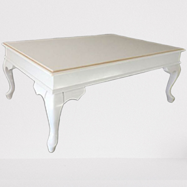 Bengi Ticaret 13574 Klasik Kayın Aslan Ayak Parlak Beyaz Gölge Sarı MDF Tabla Orta Sehpa