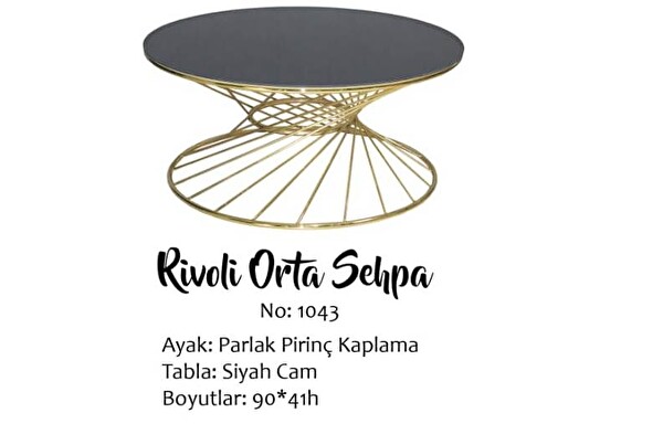 Bengi Ankara Mobilya Brc 13373 Rivoli Siyah Temper cam Gold Renk Kaplama Metal Ayak El Yapım Orta Sehpa