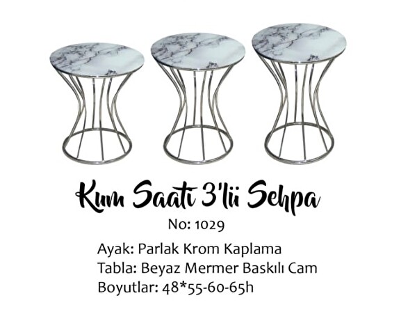 Bengi Ankara Mobilya 14065 Brc Zigon Kumsaat Model Beyaz Mermer Desen Metal Çelik Gümüş Renk El Yapım