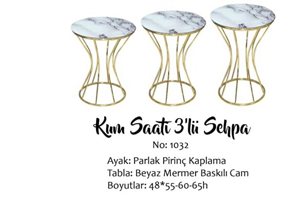 Bengi Ankara Mobilya 13397 Kumsaat Brc Model Mermer Desen Metal Çelik Gold Renk Kaplama El Yapımı Zigon