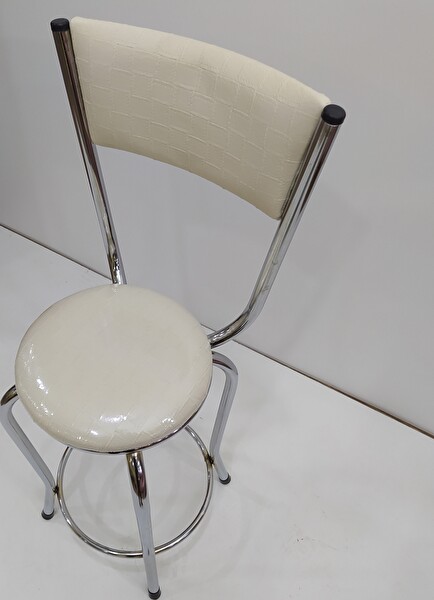 Bengi Ticaret Sandalye 12751 Bar Tipi Yüksek Model Krem Suni Deri DöşemeMetal Nikelaj El Yapım
