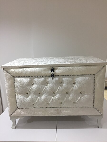 Bengi Ticaret Çeyiz 17368 Sandık Kapitone Model 3'lü Set Krem Kadifemsi Kumaş İçi Tela El Yapı