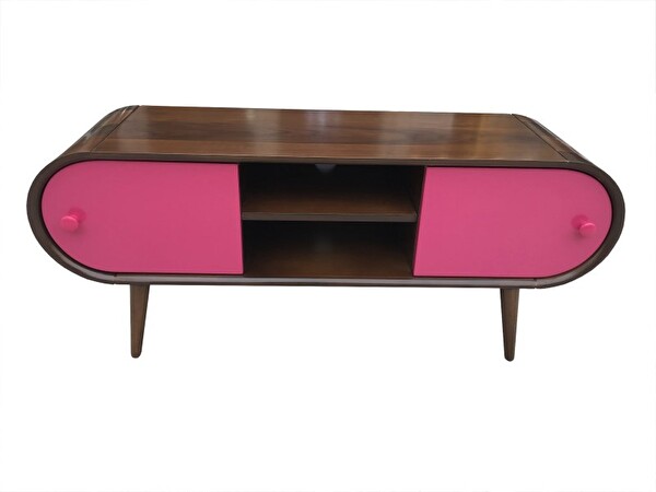 Bengi Ticaret Tv Sehpası 13925 ST Bombeli Model Kayın Retro Ayak Parlak Ceviz-Pembe120 El Yapım