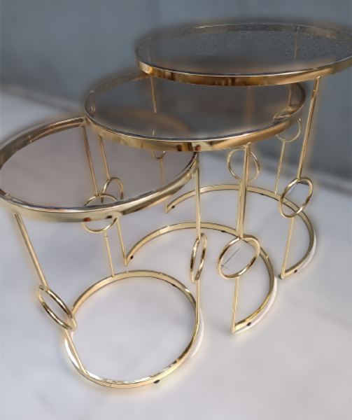 Bengi Ankara Mobilya Zigon ZLF 14103 Halkalı Model Füme Temper Cam Tabla Metal Gold Kaplama El Yapım