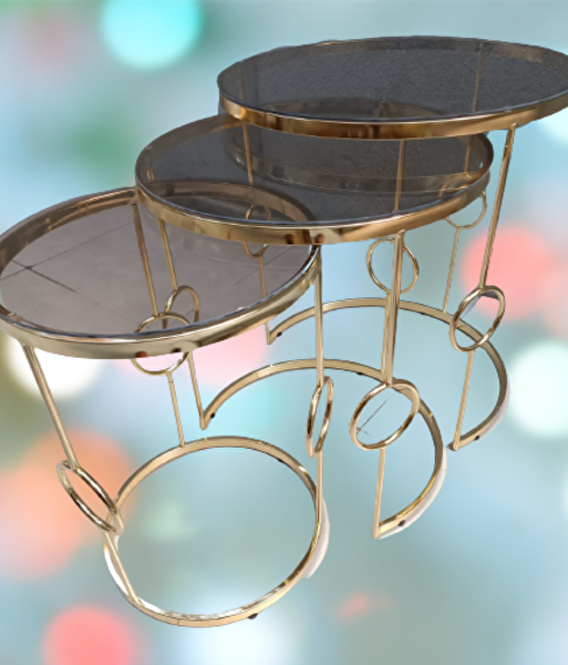 Bengi Ankara Mobilya Zigon ZLF 14103 Halkalı Model Füme Temper Cam Tabla Metal Gold Kaplama El Yapım