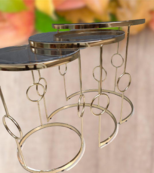 Bengi Ankara Mobilya Zigon ZLF 14103 Halkalı Model Füme Temper Cam Tabla Metal Gold Kaplama El Yapım