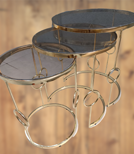 Bengi Ankara Mobilya Zigon ZLF 14103 Halkalı Model Füme Temper Cam Tabla Metal Gold Kaplama El Yapım