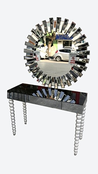 Bengi Ticaret Dresuar 18027 Güneş Model Kayın Elma Gri Ayak Yuvarlak Ayna Ayna Kaplı El Yapım