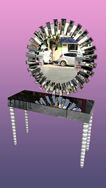 Bengi Ticaret Dresuar 18027 Güneş Model Kayın Elma Gri Ayak Yuvarlak Ayna Ayna Kaplı El Yapım